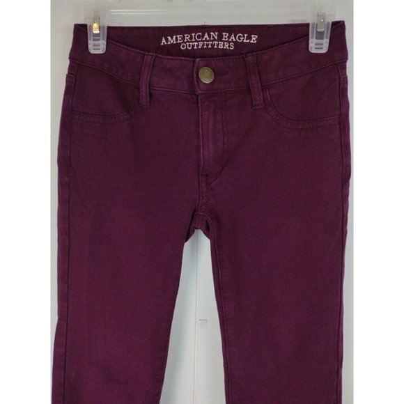AE American Eagle Burgundy Jegging size 0 - 26w 30L Jean Legging Denim Skinny - Picture 4 of 6